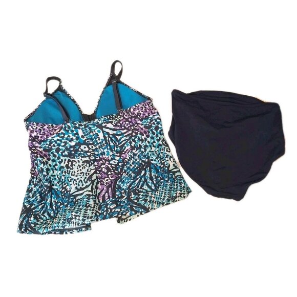 Kona Sol Women's Size Medium Blue Purple Two Swimsuit Slimming 2 Piece - Picture 2 of 7